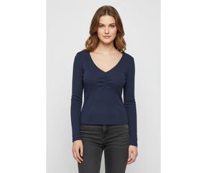 Langarmshirt ONLY "ONLBETTY LIFE L/S SCALLOP V-NECK CC JRS", Damen, Gr. M, blau (navy blazer), Jersey, Obermaterial: 95% Baumwolle, 5% Elasthan, unifarben, hüftlang, V-Ausschnitt, Shirts Langarmshirt,