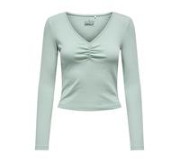 Langarmshirt ONLY "ONLBETTY LIFE L/S SCALLOP V-NECK CC JRS", Damen, Gr. M, jadeite, Jersey, Obermaterial: 95% Baumwolle, 5% Elasthan, unifarben, hüftlang, V-Ausschnitt, Shirts Langarmshirt, mit Raffun