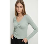 Langarmshirt ONLY "ONLBETTY LIFE L/S SCALLOP V-NECK CC JRS", Damen, Gr. M, jadeite, Jersey, Obermaterial: 95% Baumwolle, 5% Elasthan, unifarben, hüftlang, V-Ausschnitt, Shirts Langarmshirt, mit Raffun