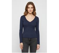 Langarmshirt ONLY "ONLBETTY LIFE L/S SCALLOP V-NECK CC JRS", Damen, Gr. S, blau (navy blazer), Jersey, Obermaterial: 95% Baumwolle, 5% Elasthan, unifarben, hüftlang, V-Ausschnitt, Shirts Langarmshirt,