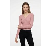 Langarmshirt ONLY "ONLBETTY LIFE L/S SCALLOP V-NECK CC JRS", Damen, Gr. S, rosy touch, Jersey, Obermaterial: 95% Baumwolle, 5% Elasthan, unifarben, hüftlang, V-Ausschnitt, Shirts Langarmshirt, mit Raf