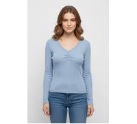 Langarmshirt ONLY "ONLBETTY LIFE L/S SCALLOP V-NECK CC JRS", Damen, Gr. S, soft chambray, Jersey, Obermaterial: 95% Baumwolle, 5% Elasthan, unifarben, hüftlang, V-Ausschnitt, Shirts Langarmshirt, mit