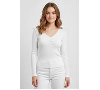 Langarmshirt ONLY "ONLBETTY LIFE L/S SCALLOP V-NECK CC JRS", Damen, Gr. S, weiß (cloud dancer), Jersey, Obermaterial: 95% Baumwolle, 5% Elasthan, unifarben, hüftlang, V-Ausschnitt, Shirts Langarmshirt