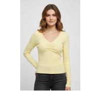 Langarmshirt ONLY "ONLBETTY LIFE L/S SCALLOP V-NECK CC JRS", Damen, Gr. XL, sunlight, Jersey, Obermaterial: 95% Baumwolle, 5% Elasthan, unifarben, hüftlang, V-Ausschnitt, Shirts Langarmshirt, mit Raff