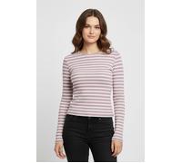 Langarmshirt ONLY "ONLBIRGITTE L/S O-NECK TOP JRS", Damen, Gr. XL, keepsake lila stripes:cloud dancer, Jersey, Obermaterial: 69% Viskose, 30% Polyester, 1% Elasthan, gestreift, regular fit, Rundhals,