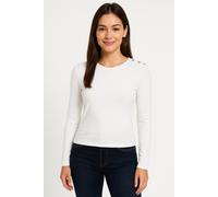 Langarmshirt ONLY "ONLCHECKIE LIFE L/S TOP BOX JRS", Damen, Gr. M, beige (cloud dancer detail:rhinestones round), Jersey, Obermaterial: 95% Baumwolle, 5% Elasthan, unifarben, regular fit, Rundhals, Sh
