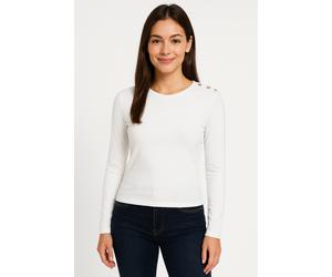 Langarmshirt ONLY "ONLCHECKIE LIFE L/S TOP BOX JRS", Damen, Gr. M, beige (cloud dancer detail:rhinestones round), Jersey, Obermaterial: 95% Baumwolle, 5% Elasthan, unifarben, regular fit, Rundhals, Sh