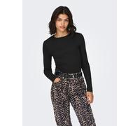 Langarmshirt ONLY "ONLCHECKIE LIFE L/S TOP BOX JRS", Damen, Gr. M, schwarz (schwarz detail:rhinestones round), Jersey, Obermaterial: 95% Baumwolle, 5% Elasthan, unifarben, regular fit, Rundhals, Shirt