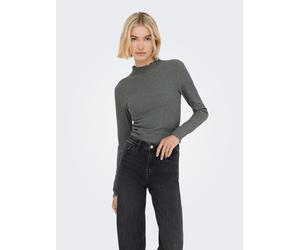 Langarmshirt ONLY "ONLEMMA L/S HIGH NECK TOP", Damen, Gr. S, castor gray detail:melange, Rippware, Obermaterial: 65% Polyester, 30% Viskose, 5% Elasthan, meliert, sehr schmal normal, hoch geschlossene