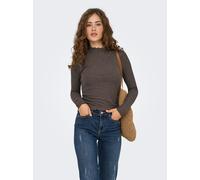 Langarmshirt ONLY "ONLEMMA L/S HIGH NECK TOP", Damen, Gr. S, java detail:melange, Rippware, Obermaterial: 65% Polyester, 30% Viskose, 5% Elasthan, meliert, sehr schmal normal, hoch geschlossener Aussc