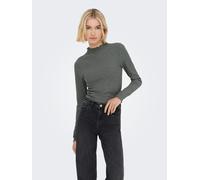 Langarmshirt ONLY "ONLEMMA L/S HIGH NECK TOP", Damen, Gr. XS, grau (castor gray detail:melange), Rippware, Obermaterial: 65% Polyester, 30% Viskose, 5% Elasthan, meliert, sehr schmal normal, hoch gesc