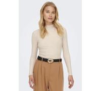 Langarmshirt ONLY "ONLEMMA L/S HIGH NECK TOP", Damen, Gr. XS, grau (pumice stone), Rippware, Obermaterial: 65% Polyester, 30% Viskose, 5% Elasthan, unifarben, sehr schmal normal, hoch geschlossener Au