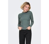 Langarmshirt ONLY "ONLEMMA L/S HIGH NECK TOP", Damen, Gr. XS, grün (balsam grün melange), Rippware, Obermaterial: 65% Polyester, 30% Viskose, 5% Elasthan, meliert, sehr schmal normal, hoch geschlossen