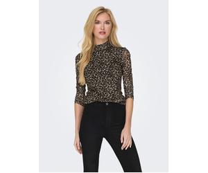 Langarmshirt ONLY "ONLERICA LIFE MESH L/S TOP JRS NOOS", Damen, Gr. L, beige (pumice stone aop:everyday leo), Jersey, Obermaterial: 95% Polyester, 5% Elasthan, bedruckt, regular fit normal, hoch gesch