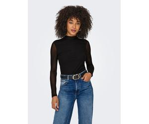 Langarmshirt ONLY "ONLERICA LIFE MESH L/S TOP JRS NOOS", Damen, Gr. L, schwarz, Jersey, Obermaterial: 95% Polyester, 5% Elasthan, unifarben, regular fit normal, hoch geschlossener Ausschnitt, Shirts L