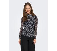 Langarmshirt ONLY "ONLERICA LIFE MESH L/S TOP JRS NOOS", Damen, Gr. M, grau (blau graphite aop:r. pumice), Jersey, Obermaterial: 95% Polyester, 5% Elasthan, bedruckt, regular fit normal, hoch geschlos
