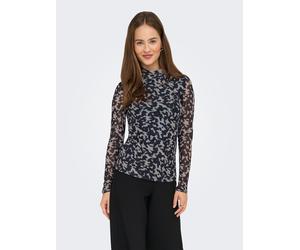 Langarmshirt ONLY "ONLERICA LIFE MESH L/S TOP JRS NOOS", Damen, Gr. S, grau (blau graphite aop:r. pumice), Jersey, Obermaterial: 95% Polyester, 5% Elasthan, bedruckt, regular fit normal, hoch geschlos