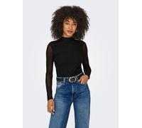 Langarmshirt ONLY "ONLERICA LIFE MESH L/S TOP JRS NOOS", Damen, Gr. XL, schwarz, Jersey, Obermaterial: 95% Polyester, 5% Elasthan, unifarben, regular fit normal, hoch geschlossener Ausschnitt, Shirts