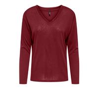 Langarmshirt ONLY "ONLHENRIETTA L/S V-NECK SHINE TOP JRS", Damen, Gr. L, cabernet detail:cabernet rhinestones, Jersey, Obermaterial: 70% Viskose, 30% Polyester, unifarben, regular fit, V-Ausschnitt, S