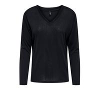 Langarmshirt ONLY "ONLHENRIETTA L/S V-NECK SHINE TOP JRS", Damen, Gr. M, schwarz (schwarz detail:schwarz rhinestones), Jersey, Obermaterial: 70% Viskose, 30% Polyester, unifarben, regular fit, V-Aussc