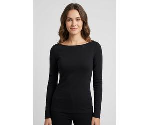 Langarmshirt ONLY "ONLKISS LIFE LS BOATNECK TOP CC JRS NOOS", Damen, Gr. M, schwarz, Jersey, Obermaterial: 95% Baumwolle, 5% Elasthan, unifarben, regular fit, Shirts Langarmshirt (91642232-M) schwarz