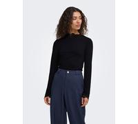 Langarmshirt ONLY "ONLLIV L/S TOP WITH LACE DETAILS CS JRS", Damen, Gr. L, schwarz, Jersey, Obermaterial: 95% Viskose, 5% Elasthan, unifarben, regular fit normal, Rundhals, Shirts Langarmshirt, Viskos