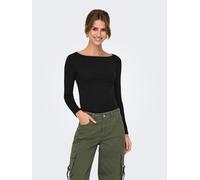 Langarmshirt ONLY "ONLLIVE LOVE LIFE LS BOATNECK JRS NOOS", Damen, Gr. L, schwarz, Jersey, Obermaterial: 95% Baumwolle, 5% Elasthan, unifarben, regular fit normal, Rundhals, Shirts Langarmshirt (78147