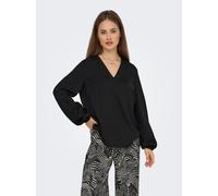 Langarmshirt ONLY "ONLLUCY LIFE LS V-NECK TOP WVN", Damen, Gr. M, schwarz, Web, Obermaterial: 100% Polyester, unifarben, regular fit, V-Ausschnitt, Shirts Langarmshirt (78519630-M) schwarz