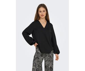 Langarmshirt ONLY "ONLLUCY LIFE LS V-NECK TOP WVN", Damen, Gr. M, schwarz, Web, Obermaterial: 100% Polyester, unifarben, regular fit, V-Ausschnitt, Shirts Langarmshirt (78519630-M) schwarz