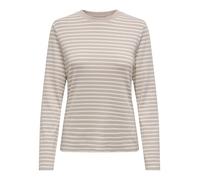 Langarmshirt ONLY "ONLLYON L/S O-NECK TOP BOX CC JRS", Damen, Gr. XS (34), weiß (cloud dancer stripes:pure cashmere), Jersey, Obermaterial: 48% Modal, 47% Baumwolle, 5% Elasthan, gestreift, regular fi