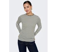 Langarmshirt ONLY "ONLMAI STRIPE L/S TOP JRS NOOS", Damen, Gr. XS, weiß (kalamata stripes:weiß), Jersey, Obermaterial: 63% Polyester, 33% Viskose, 4% Elasthan, gestreift, regular fit, Rundhals, Shirts