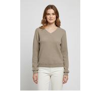 Langarmshirt ONLY "ONLPAOLA L/S V-NECK TOP JRS", Damen, Gr. XS, cocoa créme, Jersey, Obermaterial: 88% Polyester, 8% Viskose, 4% Elasthan, unifarben, loose fit, V-Ausschnitt, Shirts Langarmshirt (3871