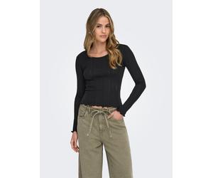 Langarmshirt ONLY "ONLTENNA O-NECK L/S TOP JRS NOOS", Damen, Gr. L, schwarz, Jersey, Obermaterial: 50% Baumwolle, 50% Polyester, unifarben, regular fit normal, Rundhals, Shirts Langarmshirt (59666057-