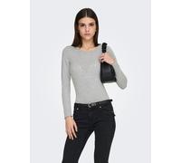 Langarmshirt ONLY "ONLVIRRO O NECK L/S TOP BOX JRS", Damen, Gr. L, grau (light grau melange), Jersey, Obermaterial: 62% Polyester, 33% Viskose, 5% Elasthan, unifarben, regular fit normal, Rundhals, Sh