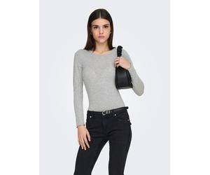 Langarmshirt ONLY "ONLVIRRO O NECK L/S TOP BOX JRS", Damen, Gr. M, grau (light grau melange), Jersey, Obermaterial: 62% Polyester, 33% Viskose, 5% Elasthan, unifarben, regular fit normal, Rundhals, Sh