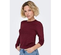 Langarmshirt ONLY "ONLZITA L/S O-NECK TOP BF JRS", Damen, Gr. XL, cabernet detail:silber rhinestones, Jersey, Obermaterial: 96% Polyester, 4% Elasthan, Glitzermuster, unifarben, Rundhals, Shirts Langa