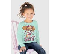 Langarmshirt PAW PATROL, Mädchen, Gr. 104/110, grün (mint), Jersey, Obermaterial: 100% Baumwolle, bedruckt, Basic hüftlang, Rundhals, abgesteppte Kante, Shirts Langarmshirt, Druck mit Glitzerdetails (