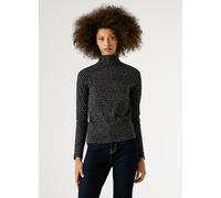 Langarmshirt PEPE JEANS "BIBI", Damen, Gr. L, 999schwarz, Single Jersey, Obermaterial: 95% Baumwolle, 5% Elasthan, gepunktet, körpernah normal, hoch geschlossener Ausschnitt, Shirts Langarmshirt, mit