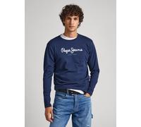 Langarmshirt PEPE JEANS "EGGO LONG", Herren, Gr. M (50), blau (marine), Single Jersey, Obermaterial: 100% Baumwolle, bedruckt, normal normal, Rundhals, Shirts Langarmshirt (30890960-M) marine