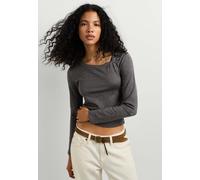 Langarmshirt PEPE JEANS "long sleeved top BARNA TOP", Damen, Gr. XL, granite grau, 25% Polyester, 23% Lyocell, 22% Acryl, 22% Nylon, 8% Wolle, Shirts Langarmshirt (85097555-XL) granite grau