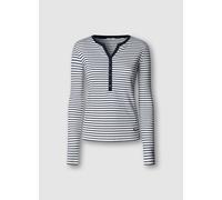 Langarmshirt PEPE JEANS "MEG", Damen, Gr. L, schwarz-weiß (dulwich blau), Feinripp, Obermaterial: 95% Baumwolle, 5% Elasthan, gestreift, figurbetont hüftlang, Rundhals, Shirts Langarmshirt, mit Knopfl
