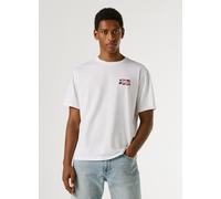 Langarmshirt PEPE JEANS "Small Flag", Herren, Gr. S, weiß, Jersey, Obermaterial: 100% Baumwolle, bedruckt, regular fit normal, Rundhals, Shirts Langarmshirt, aus reiner Baumwolle, Rundhals (23382407-S