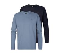 Langarmshirt PETROL INDUSTRIES, Herren, Gr. XL (42), blau (diverse), Jersey, Obermaterial: 100% Baumwolle, bestickt, unifarben, regular fit hüftbedeckend, Rundhals, Shirts Langarmshirt, 2er Pack - uni