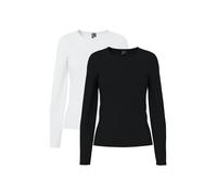Langarmshirt PIECES "PCAMELIA LS TOP 2-PACK JRS NOOS BC", Damen, Gr. M, schwarz pack:2 pack schwarz, hellweiß, Jersey, Obermaterial: 95% Baumwolle, 5% Elasthan, unifarben, figurbetont normal, Rundhals