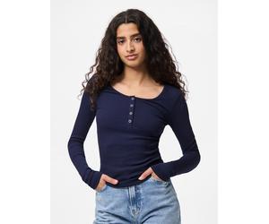 Langarmshirt PIECES "PCKITTE LS TOP NOOS BC", Damen, Gr. L, maritime blau, Single Jersey, Obermaterial: 95% Baumwolle, 5% Elasthan, unifarben, slim fit normal, Rundhals, Shirts Langarmshirt, Baumwollm