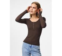 Langarmshirt PIECES "PCKITTE LS TOP NOOS BC", Damen, Gr. M, braun (hot fudge), Single Jersey, Obermaterial: 95% Baumwolle, 5% Elasthan, unifarben, slim fit normal, Rundhals, Shirts Langarmshirt, Baumw