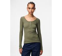 Langarmshirt PIECES "PCKITTE LS TOP NOOS BC", Damen, Gr. M, grün (deep lichen), Single Jersey, Obermaterial: 95% Baumwolle, 5% Elasthan, unifarben, slim fit normal, Rundhals, Shirts Langarmshirt, Baum