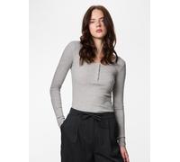 Langarmshirt PIECES "PCKITTE LS TOP NOOS BC", Damen, Gr. S, grau (medium grau melange), Single Jersey, Obermaterial: 95% Baumwolle, 5% Elasthan, unifarben, slim fit normal, Rundhals, Shirts Langarmshi