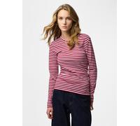 Langarmshirt PIECES "PCLAYA LS TOP JRS NOOS", Damen, Gr. M, rot (goji berry stripes:pink tulle), Jersey, Obermaterial: 65% Polyester, 30% Viskose, 5% Elasthan, gestreift, regular fit normal, Rundhals,