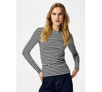 Langarmshirt PIECES "PCLAYA LS TOP JRS NOOS", Damen, Gr. M, schwarz-weiß (schwarz stripes:hellweiß), Jersey, Obermaterial: 65% Polyester, 30% Viskose, 5% Elasthan, gestreift, regular fit normal, Rundh